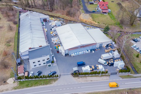 aerial shot of warehouses in retail space